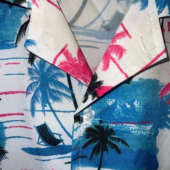 Blue, white and pink palm tree button down shirt - Picture 5 of 5